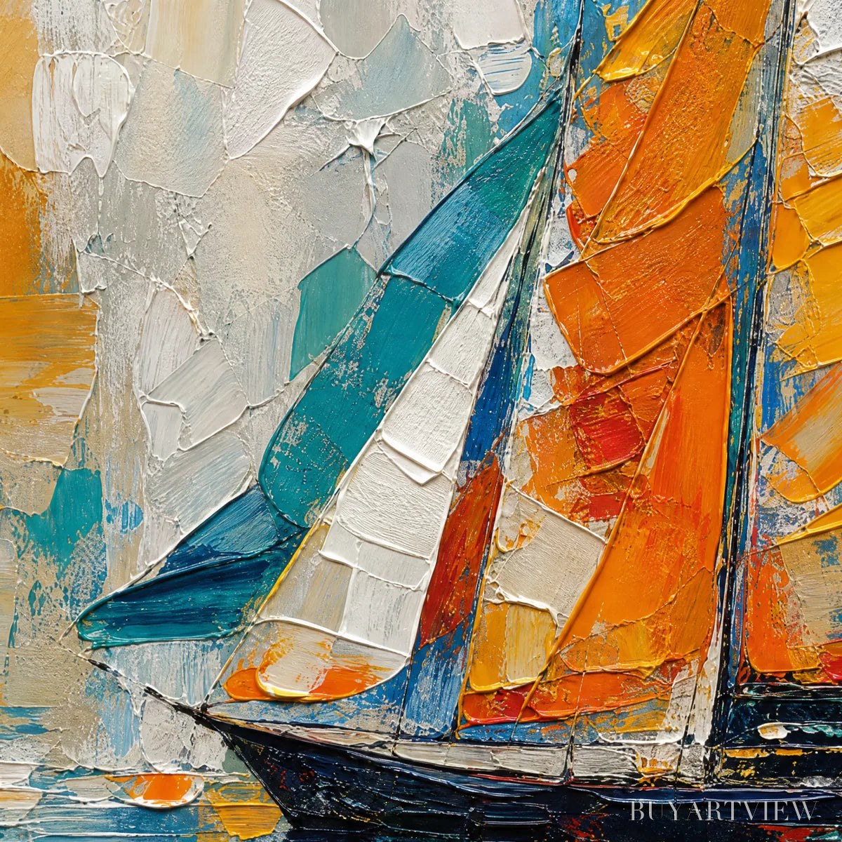BUYARTVIEW Harbor Carnival – Colorful Sailboat Coastal Painting - image 3