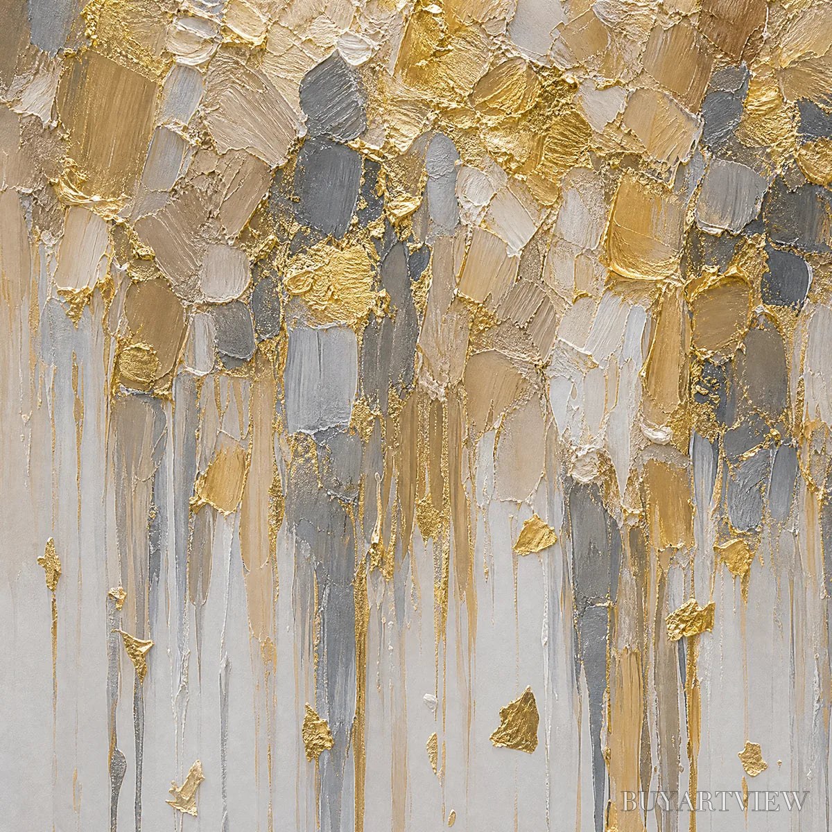 BUYARTVIEW Falling Gold – Gold Leaf Drip Abstract Painting - image 3