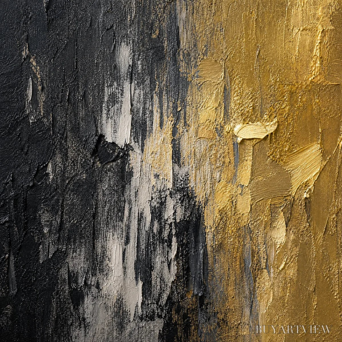 BUYARTVIEW Gilded Night – Black Gold Texture Abstract - image 3