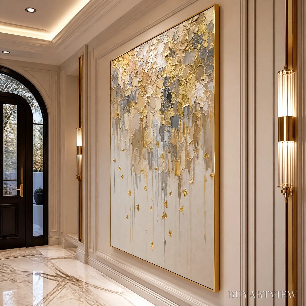 BUYARTVIEW Falling Gold – Gold Leaf Drip Abstract Painting - image 4