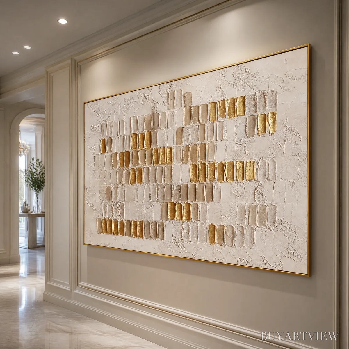 BUYARTVIEW Ivory Halo – White Gold Relief Texture Abstract - image 4