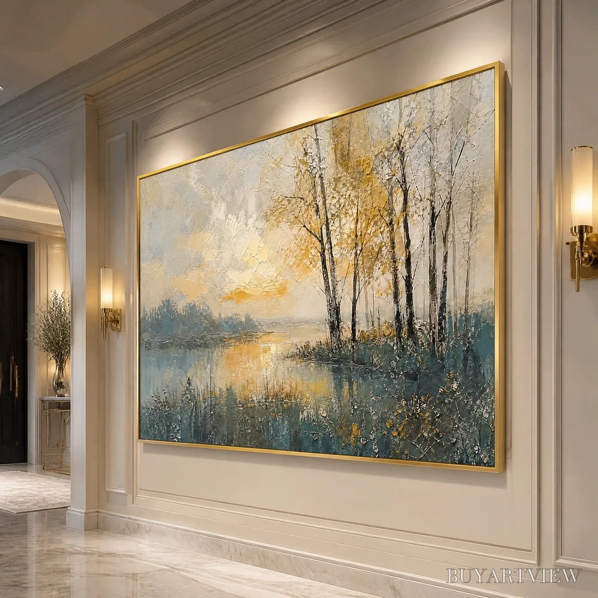 BUYARTVIEW Golden Birch Lake – Golden Lake Birch Landscape - image 4