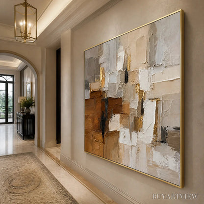 BUYARTVIEW Soft Cubes – Neutral Cubist Abstract Oil Painting - image 4