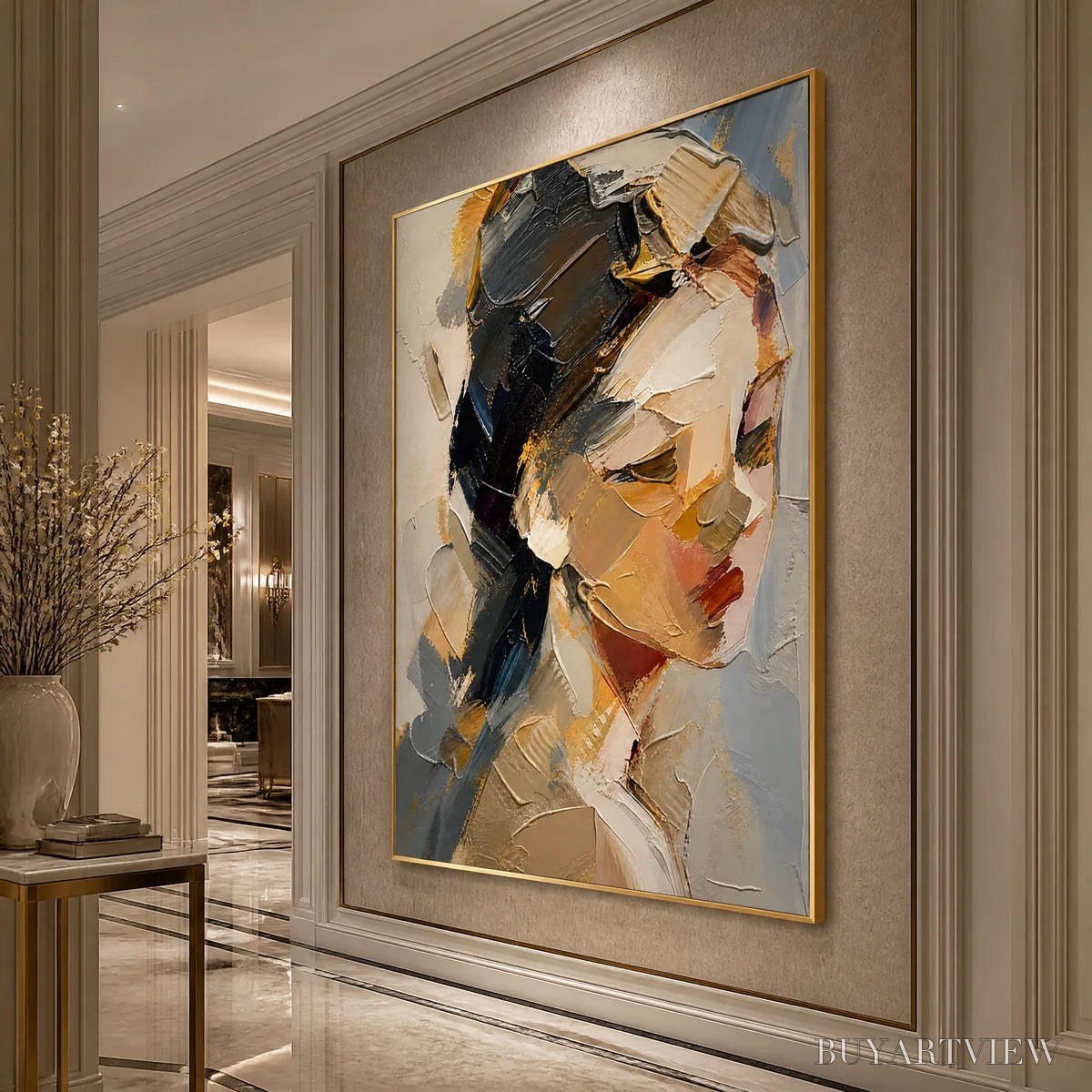 BUYARTVIEW Quiet Gaze – Textured Female Portrait Painting - image 4