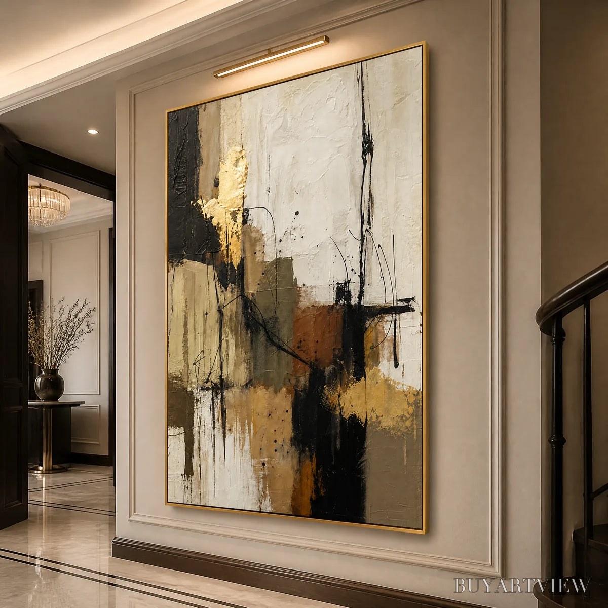 BUYARTVIEW Gold Thread – Black Gold Linear Abstract - image 4
