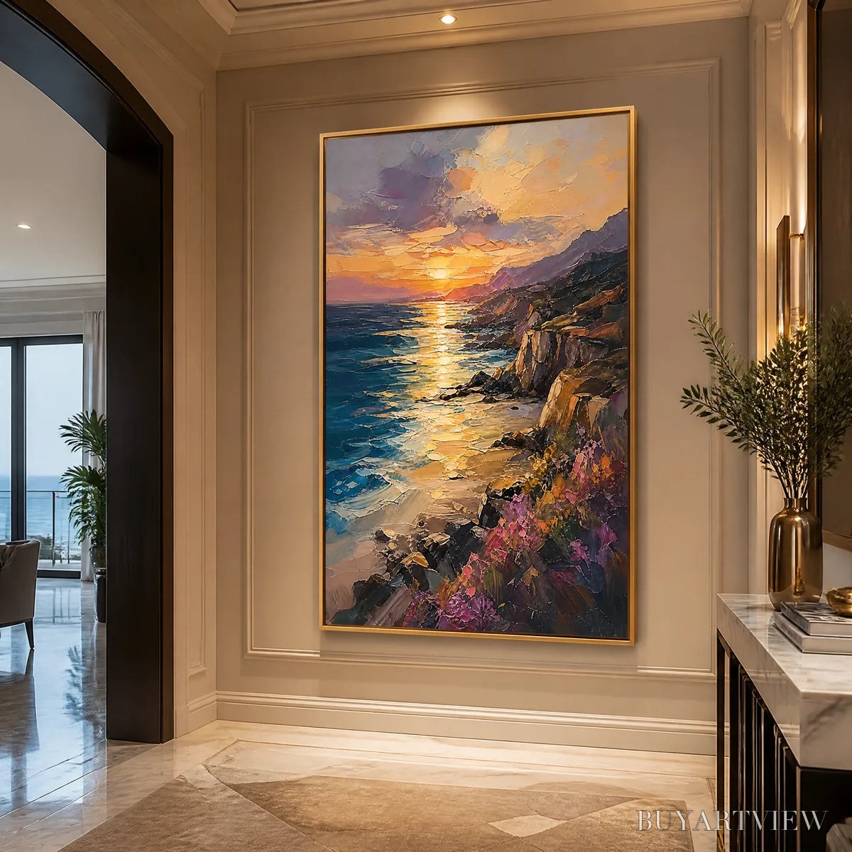 BUYARTVIEW Sunset Cliffs – Sunset Coastal Cliffs Painting - image 4