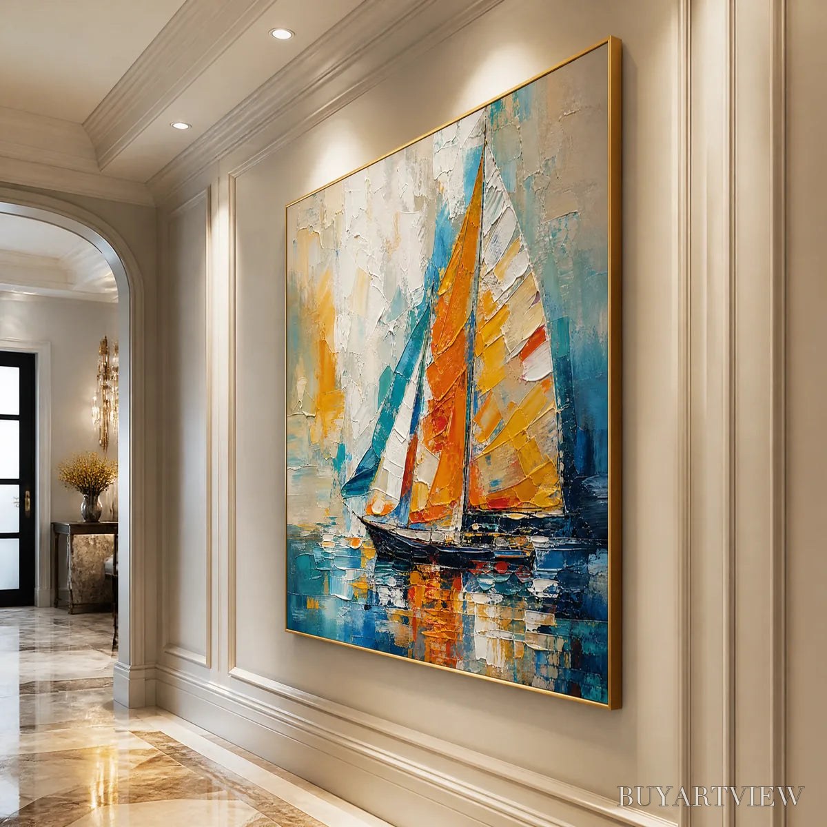 BUYARTVIEW Harbor Carnival – Colorful Sailboat Coastal Painting - image 4