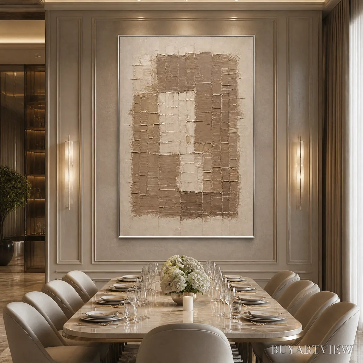 BUYARTVIEW Carved Sand – Beige Relief Texture Vertical Painting - image 4