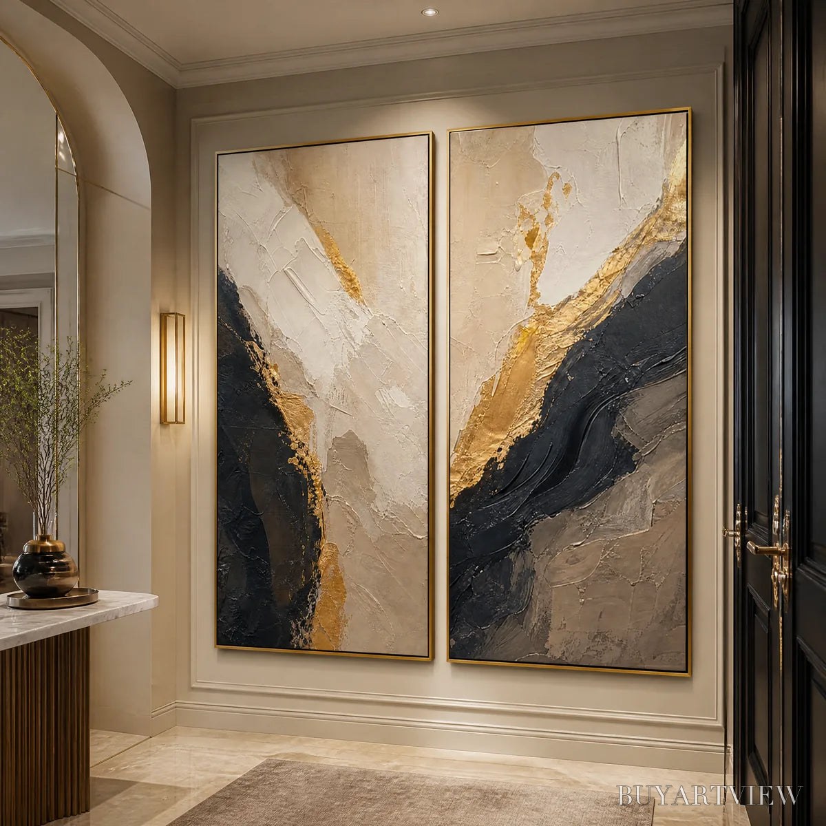 BUYARTVIEW Twin Ember – Black Gold Diptych Abstract Set - image 4