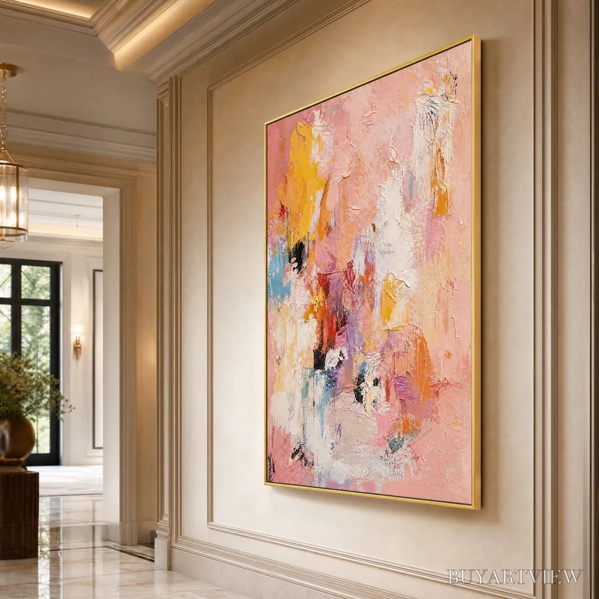 BUYARTVIEW Blushing Dawn – Vertical Textured Abstract Oil Painting in Pink - image 4