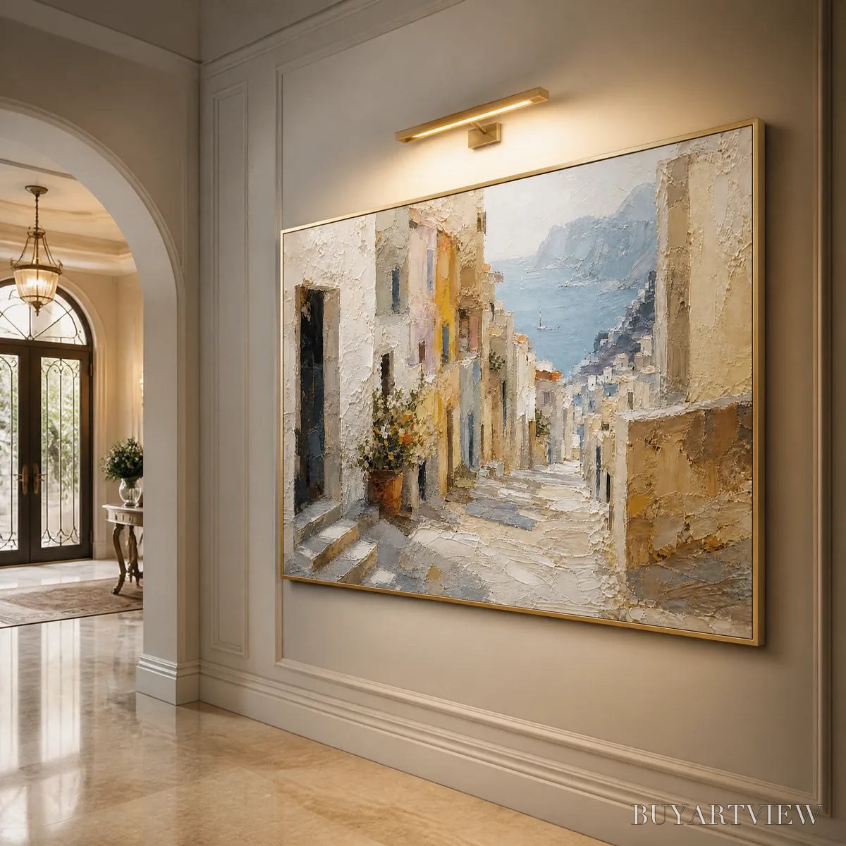 BUYARTVIEW Afternoon Alley – Sunlit Mediterranean Street Painting - image 4