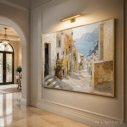 BUYARTVIEW Afternoon Alley – Sunlit Mediterranean Street Painting - image 4