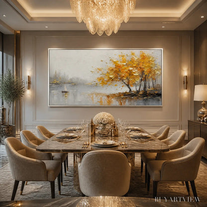 BUYARTVIEW Autumn Lake Tree – Golden Tree Lakeside Painting - image 4