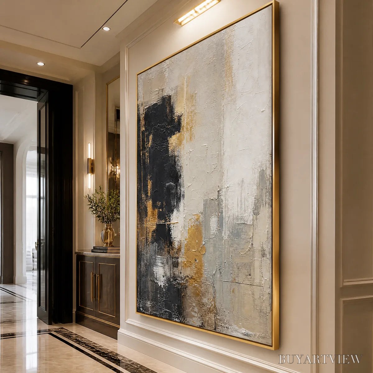 BUYARTVIEW Gilded Contrast – Black White Gold Abstract Painting - image 4