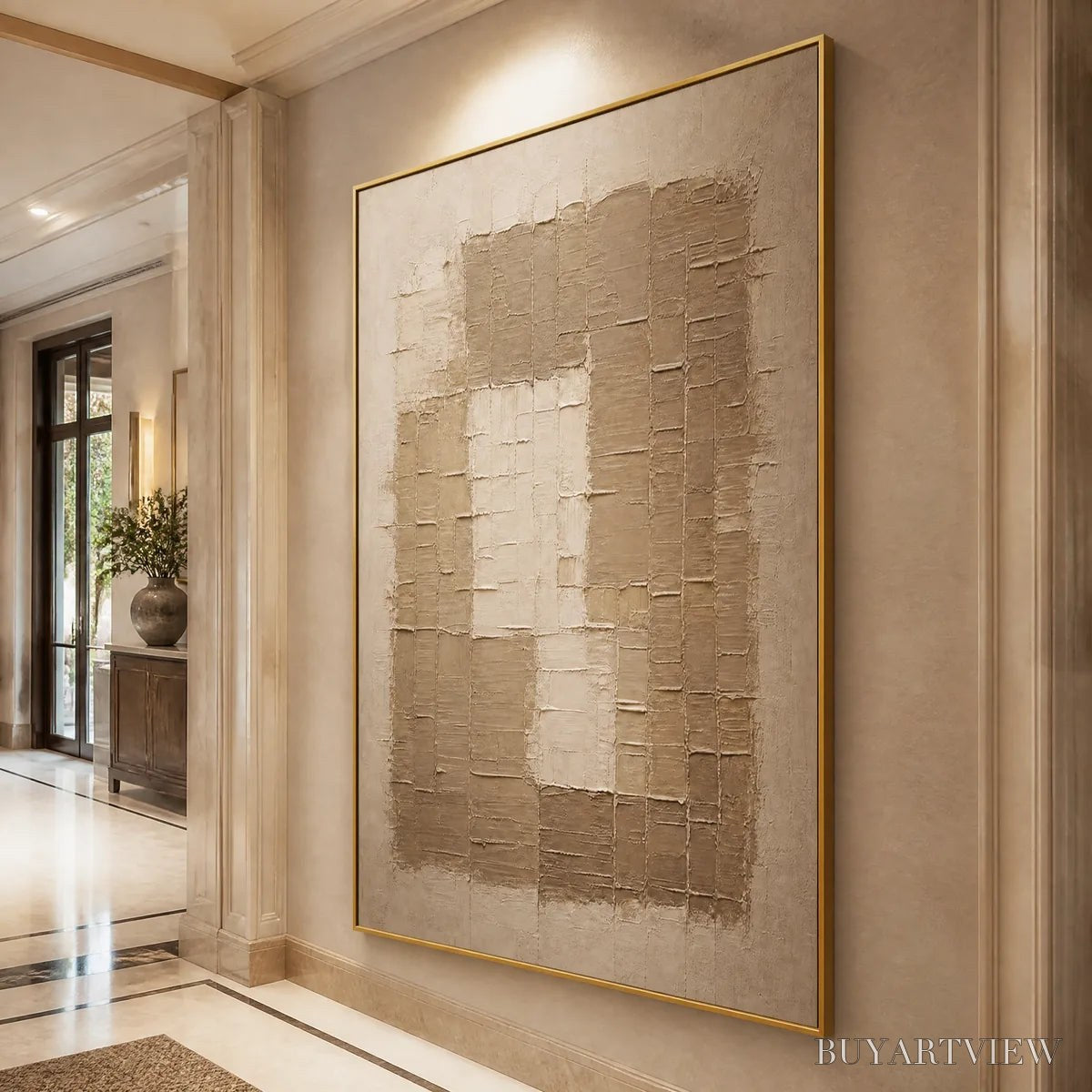 BUYARTVIEW Carved Sand – Beige Relief Texture Vertical Painting - image 5