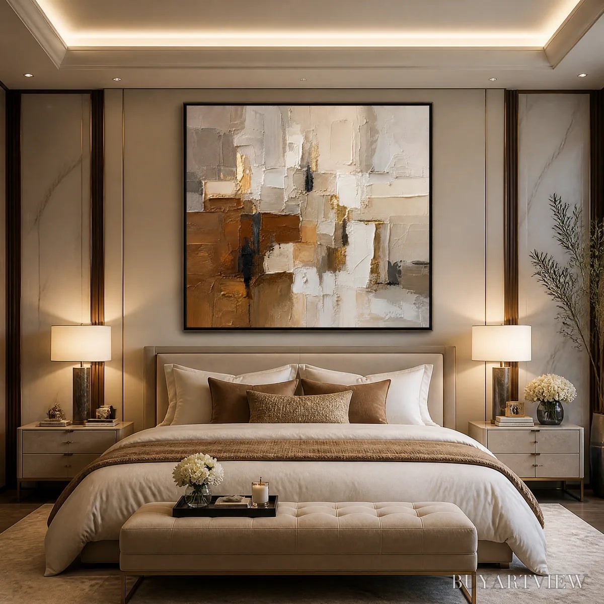 BUYARTVIEW Soft Cubes – Neutral Cubist Abstract Oil Painting - image 5
