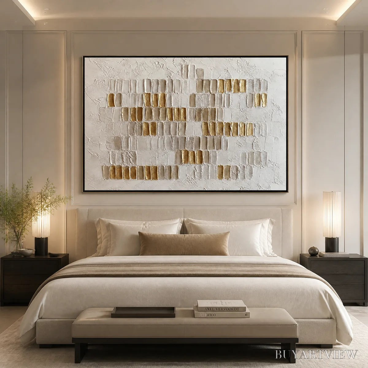 BUYARTVIEW Ivory Halo – White Gold Relief Texture Abstract - image 5