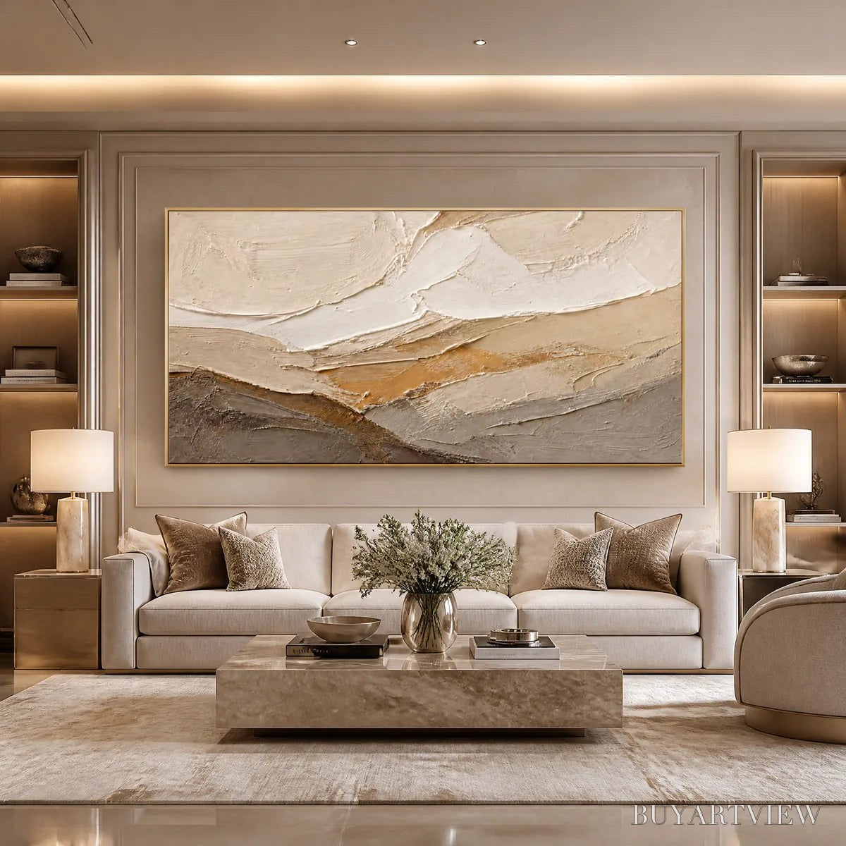 BUYARTVIEW Pale Ridge – Beige White Mountain Abstract - image 5