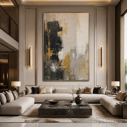 BUYARTVIEW Gilded Contrast – Black White Gold Abstract Painting - image 5