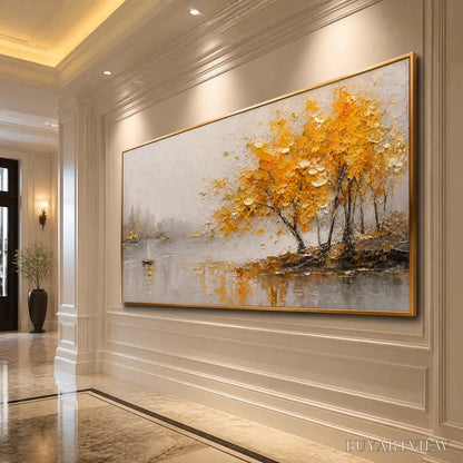 BUYARTVIEW Autumn Lake Tree – Golden Tree Lakeside Painting - image 5