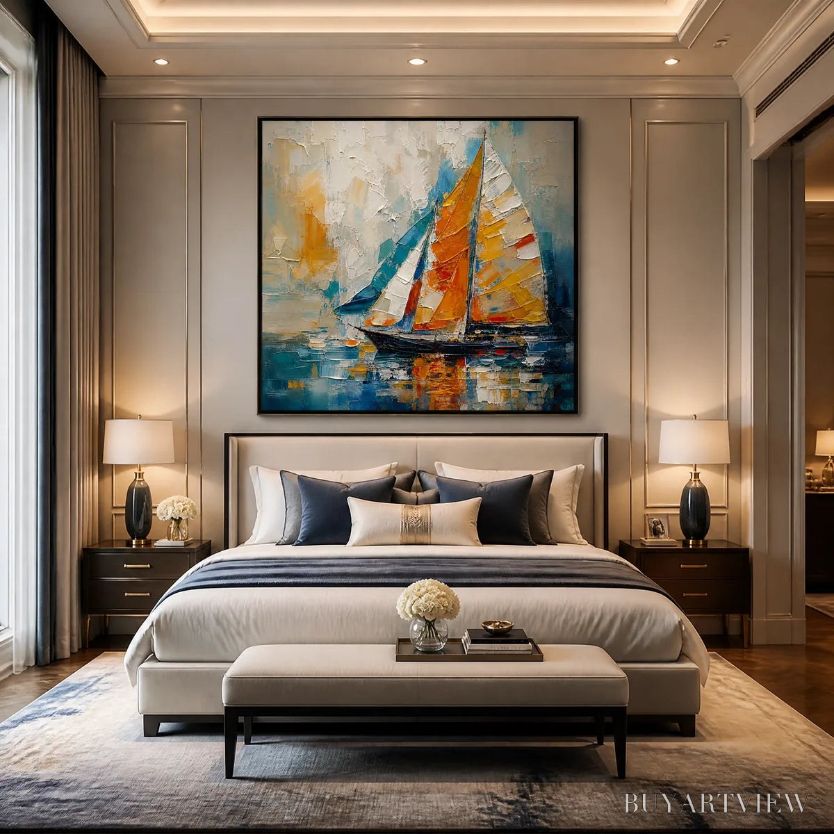 BUYARTVIEW Harbor Carnival – Colorful Sailboat Coastal Painting - image 5