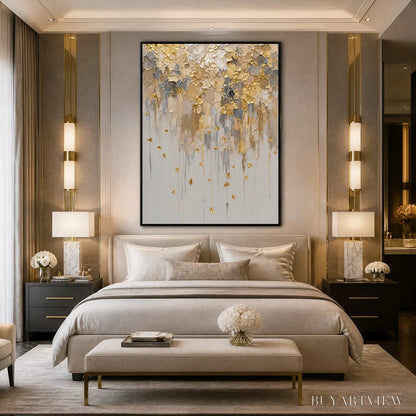 BUYARTVIEW Falling Gold – Gold Leaf Drip Abstract Painting - image 5