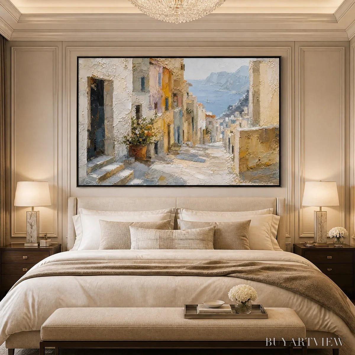 BUYARTVIEW Afternoon Alley – Sunlit Mediterranean Street Painting - image 5