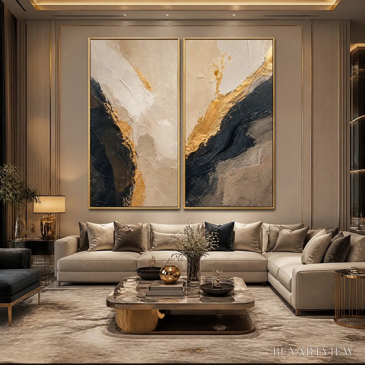 BUYARTVIEW Twin Ember – Black Gold Diptych Abstract Set - image 5