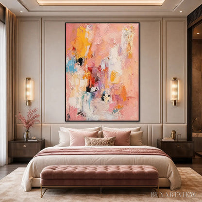 BUYARTVIEW Blushing Dawn – Vertical Textured Abstract Oil Painting in Pink - image 5