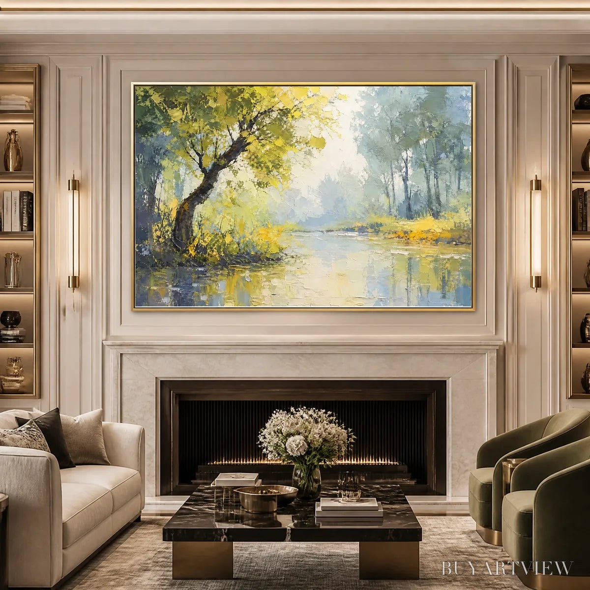 BUYARTVIEW Green Haven – Green Forest Lake Painting - image 5
