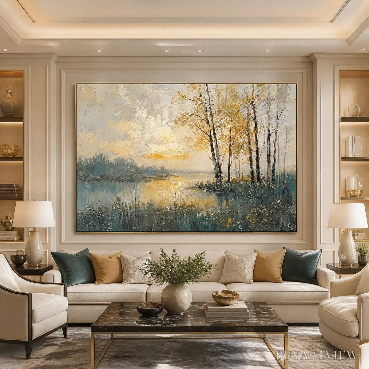 BUYARTVIEW Golden Birch Lake – Golden Lake Birch Landscape - image 5