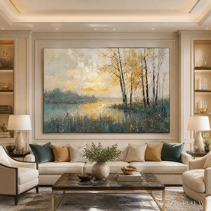 BUYARTVIEW Golden Birch Lake – Golden Lake Birch Landscape - image 5