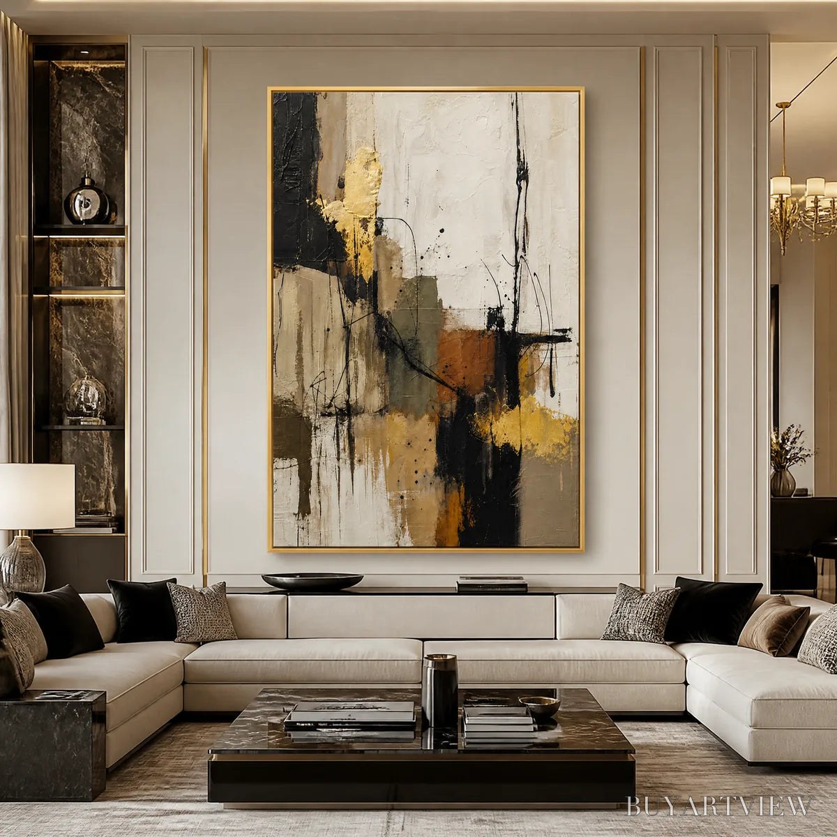 BUYARTVIEW Gold Thread – Black Gold Linear Abstract - image 5
