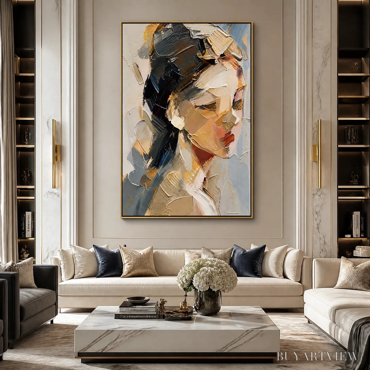 BUYARTVIEW Quiet Gaze – Textured Female Portrait Painting - image 5