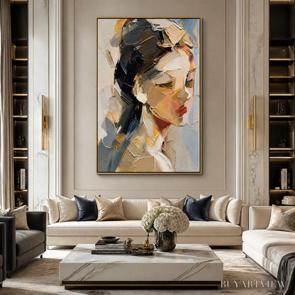 BUYARTVIEW Quiet Gaze – Textured Female Portrait Painting - image 5