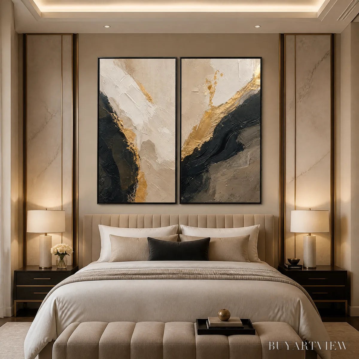 BUYARTVIEW Twin Ember – Black Gold Diptych Abstract Set - image 6