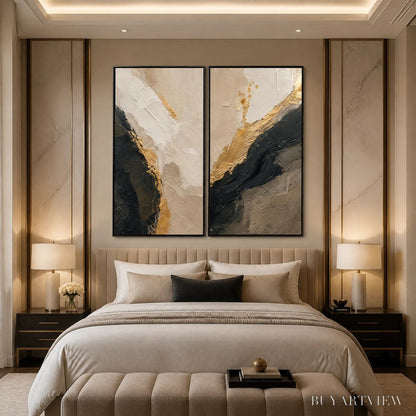 BUYARTVIEW Twin Ember – Black Gold Diptych Abstract Set - image 6