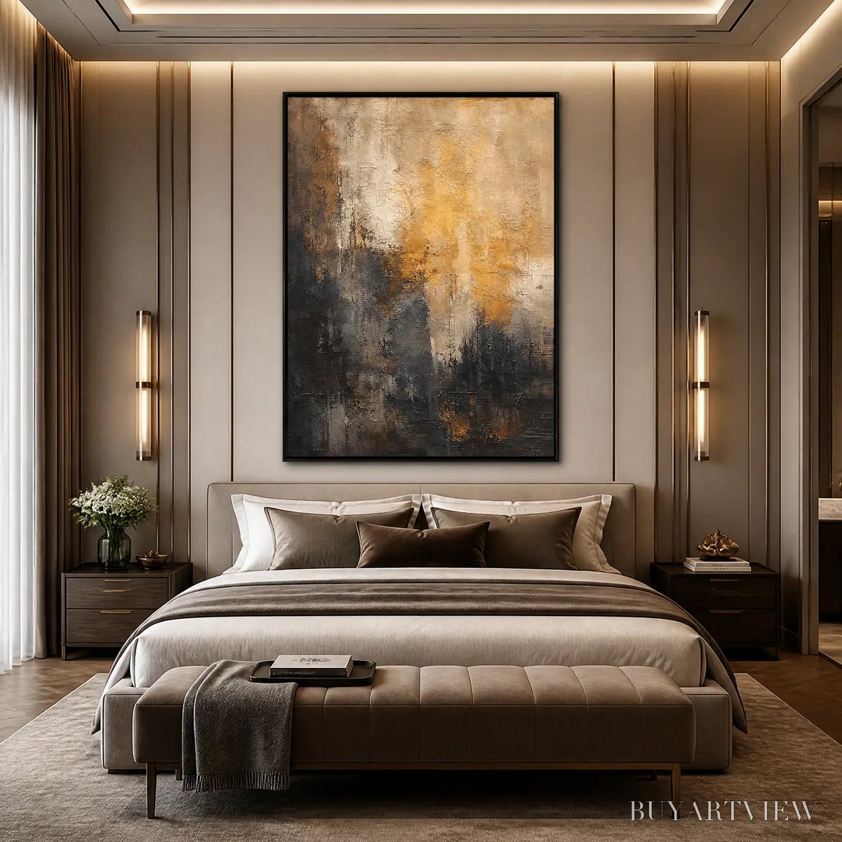 BUYARTVIEW Dark Ember Rise – Dark Gold Vertical Abstract - image 6