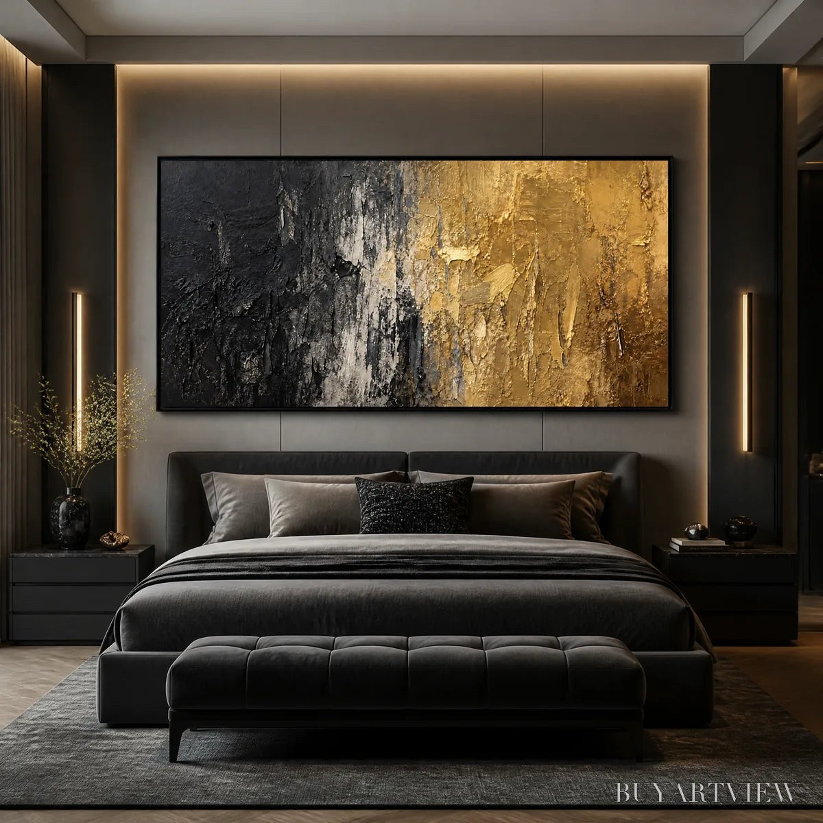 BUYARTVIEW Gilded Night – Black Gold Texture Abstract - image 6