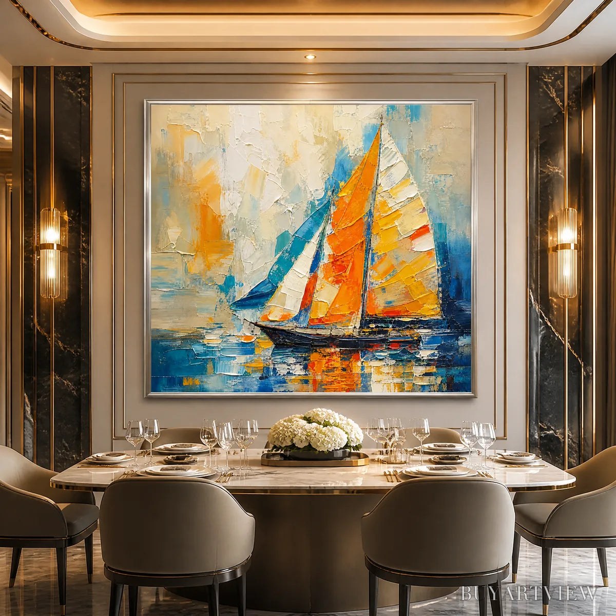 BUYARTVIEW Harbor Carnival – Colorful Sailboat Coastal Painting - image 6