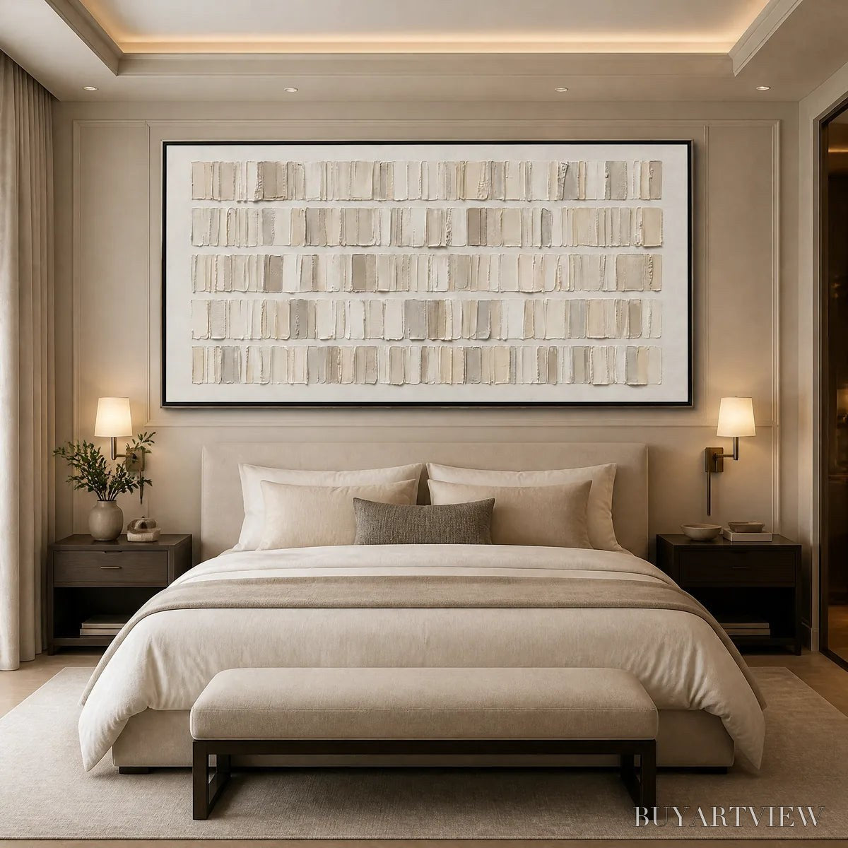 BUYARTVIEW White Current – White Horizontal Texture - image 6