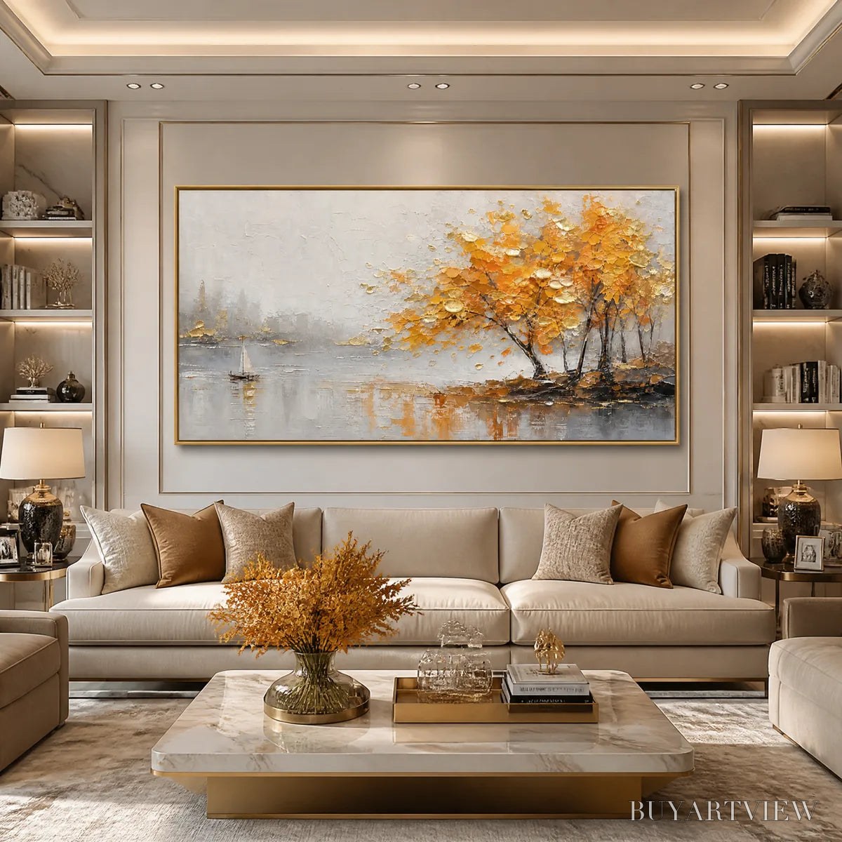 BUYARTVIEW Autumn Lake Tree – Golden Tree Lakeside Painting - image 6