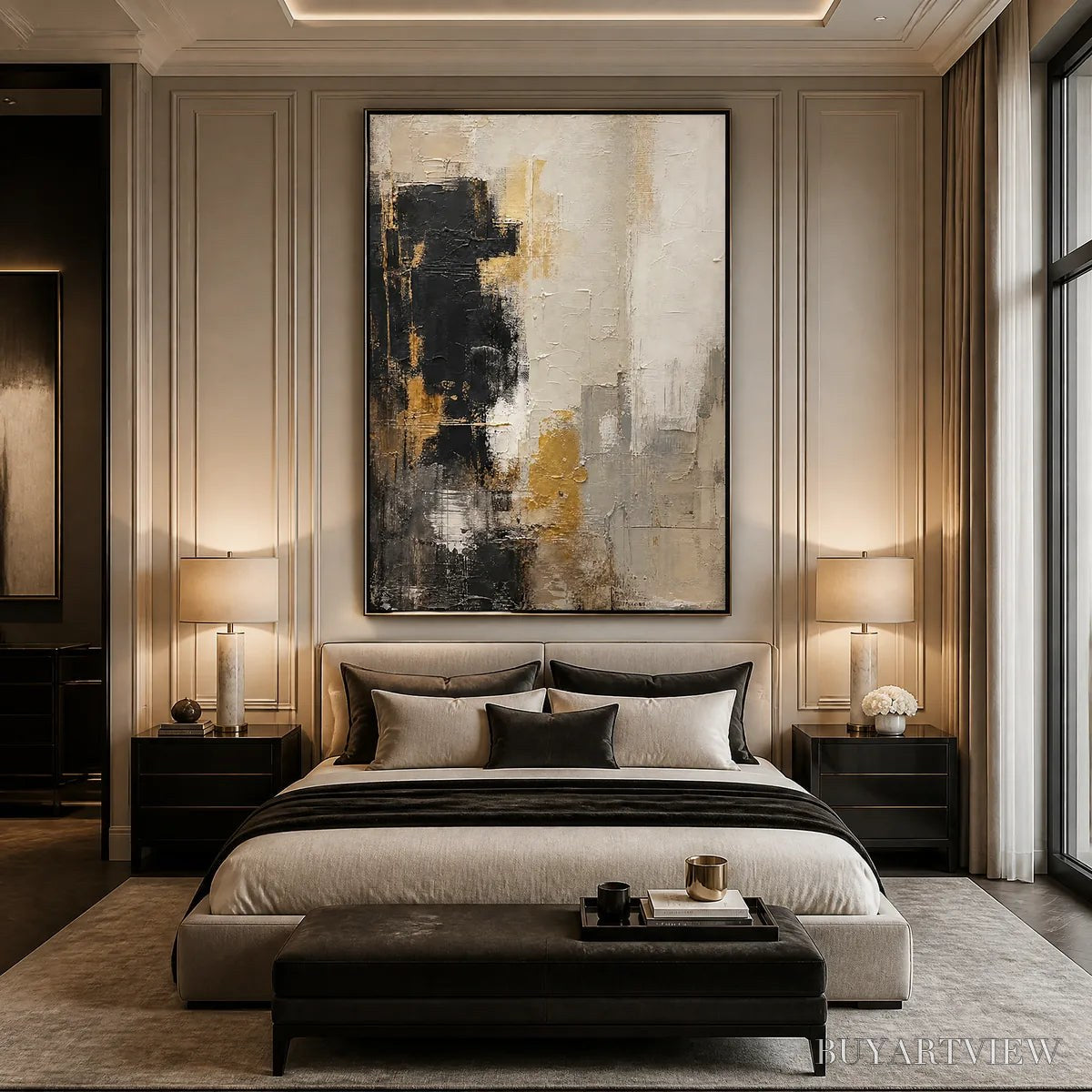 BUYARTVIEW Gilded Contrast – Black White Gold Abstract Painting - image 6