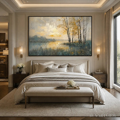 BUYARTVIEW Golden Birch Lake – Golden Lake Birch Landscape - image 6
