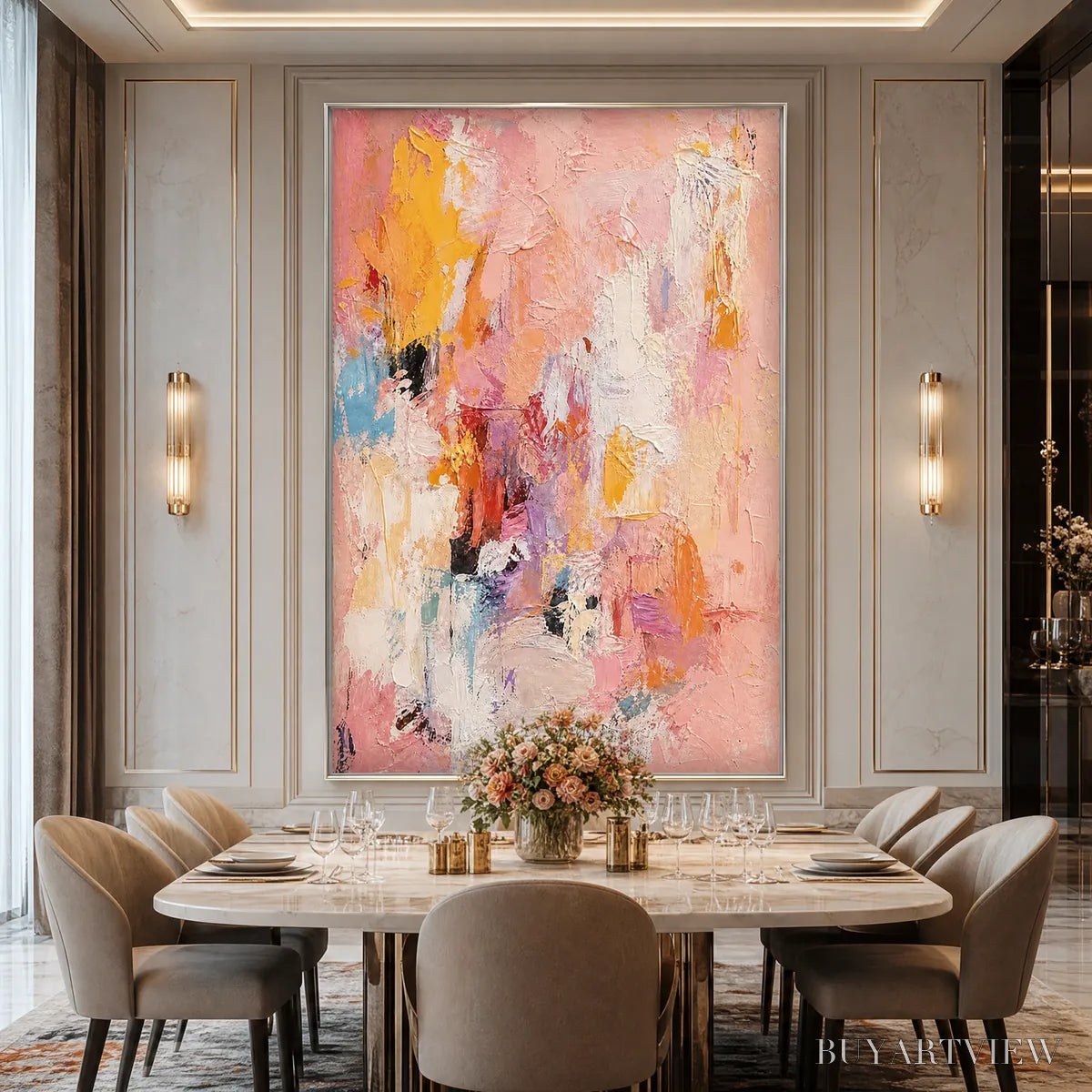 BUYARTVIEW Blushing Dawn – Vertical Textured Abstract Oil Painting in Pink - image 6