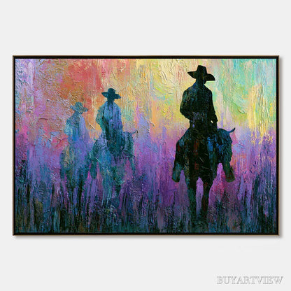 BUYARTVIEW Dusk Riders – Colorful Abstract Western Impasto Oil Painting - image 1