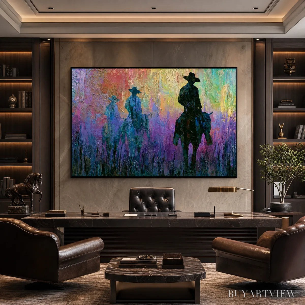 BUYARTVIEW Dusk Riders – Colorful Abstract Western Impasto Oil Painting - image 2