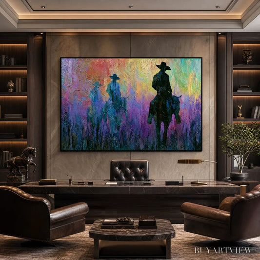 BUYARTVIEW Dusk Riders – Colorful Abstract Western Impasto Oil Painting - image 2