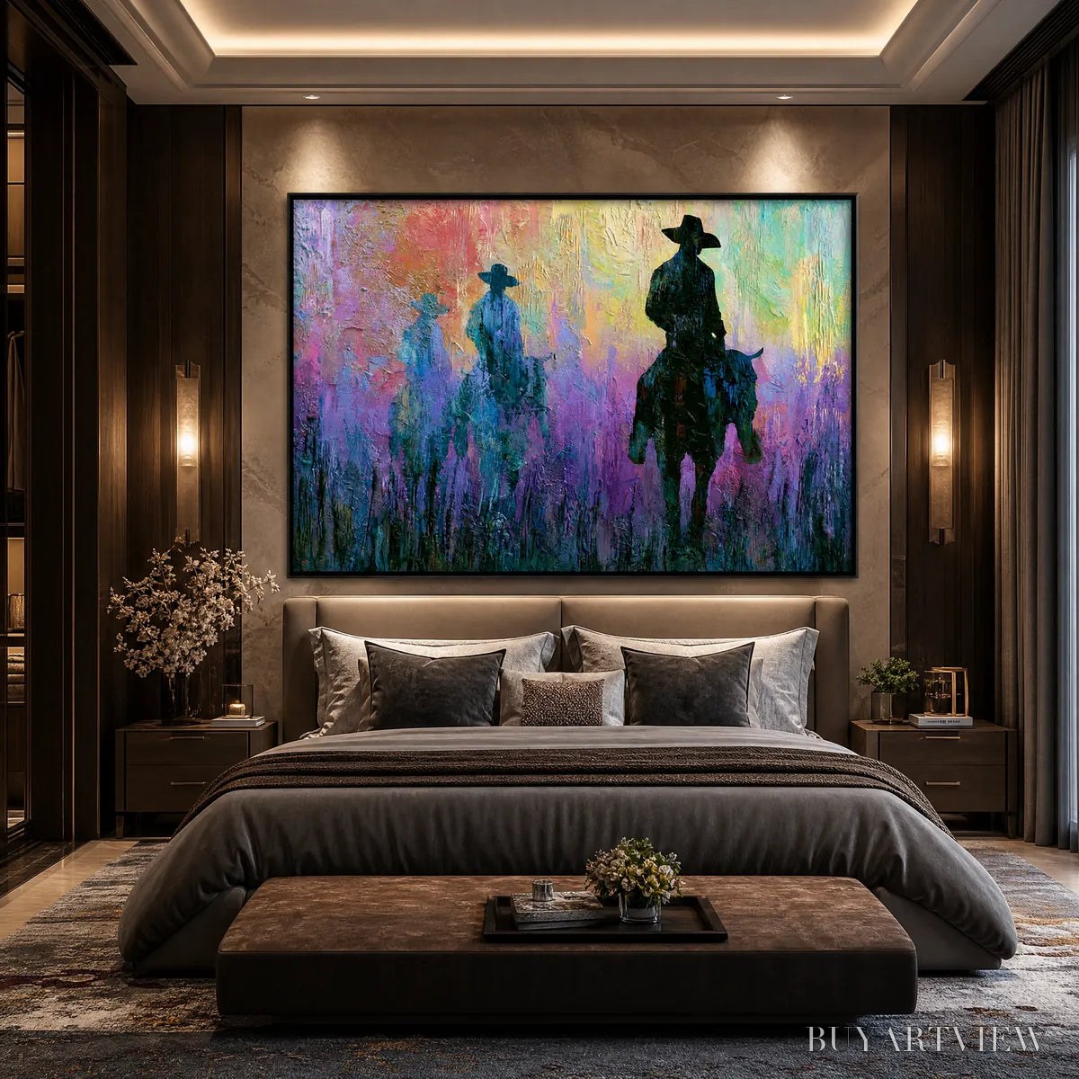 BUYARTVIEW Dusk Riders – Colorful Abstract Western Impasto Oil Painting - image 4