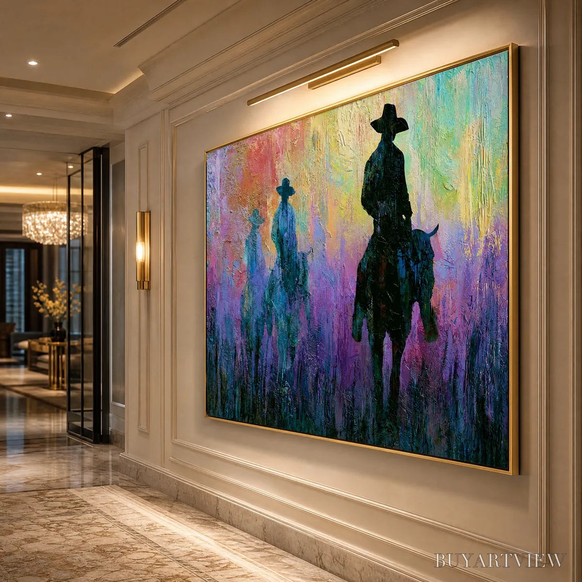 BUYARTVIEW Dusk Riders – Colorful Abstract Western Impasto Oil Painting - image 5